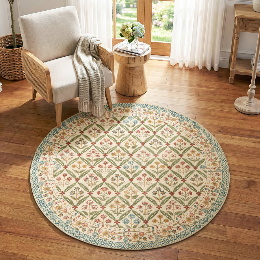 Vintage Floral Polypropylene Area Rug - Jinchan Home