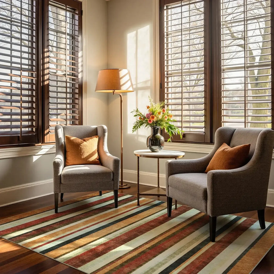 Vintage Warm-Tone Striped Indoor Rug Doormat - Jinchan Home