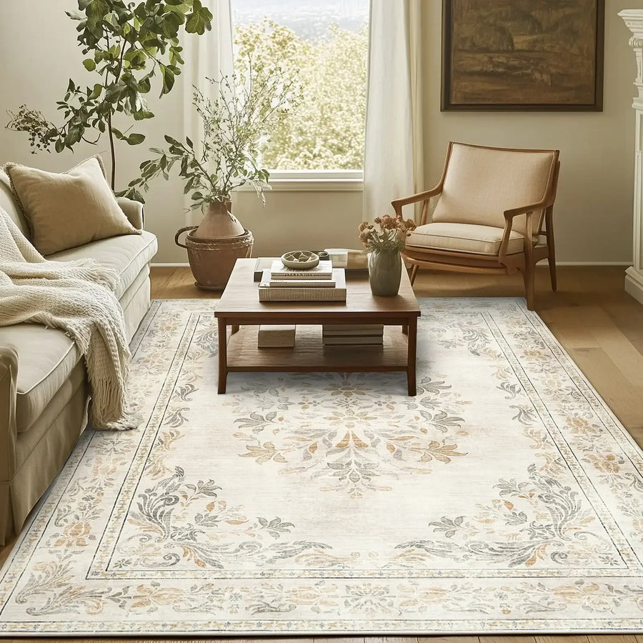 Soft Vintage Acanthus Floral Scrollwork Rug - Jinchan Home