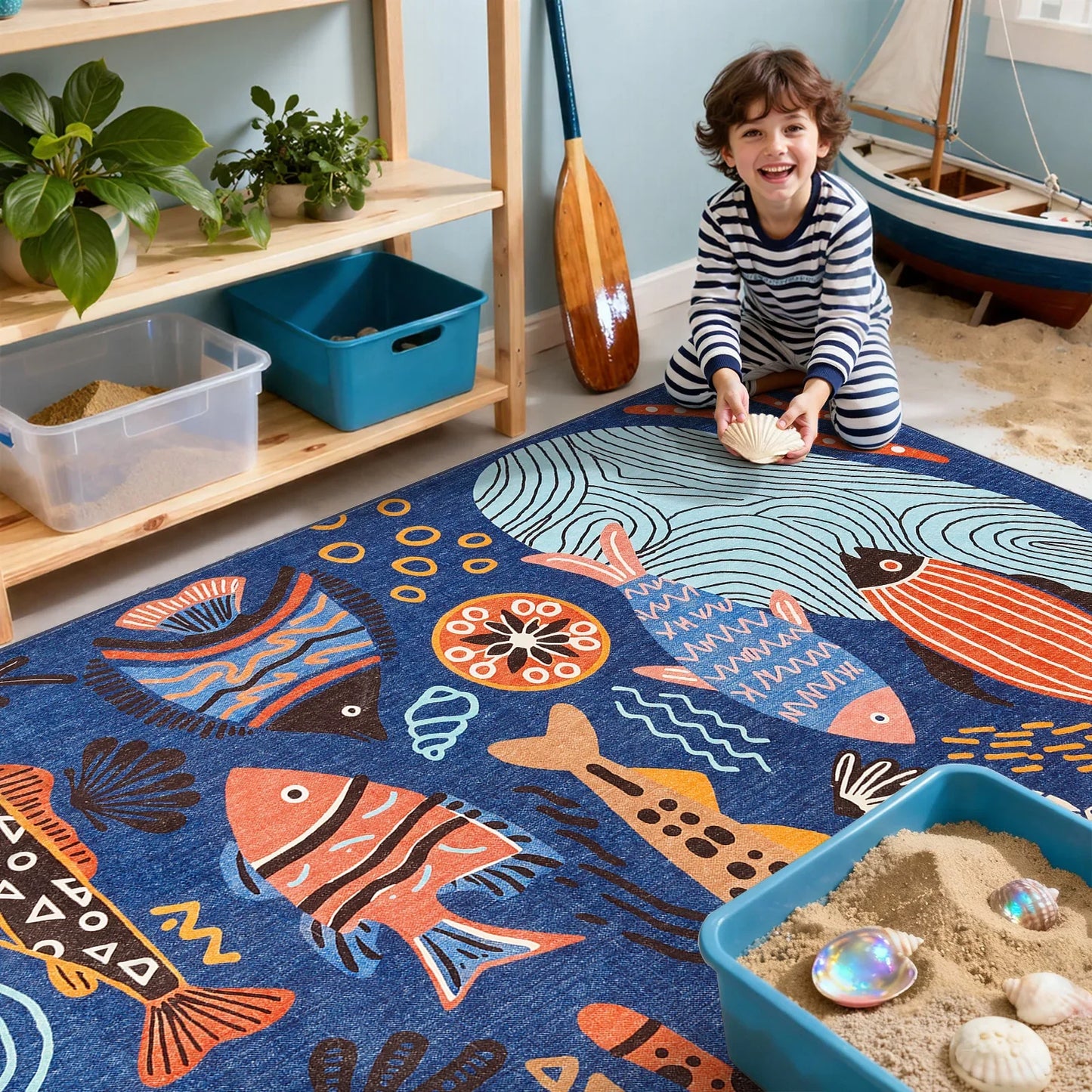 Underwater Folk Art Kids Rug - Jinchan Home