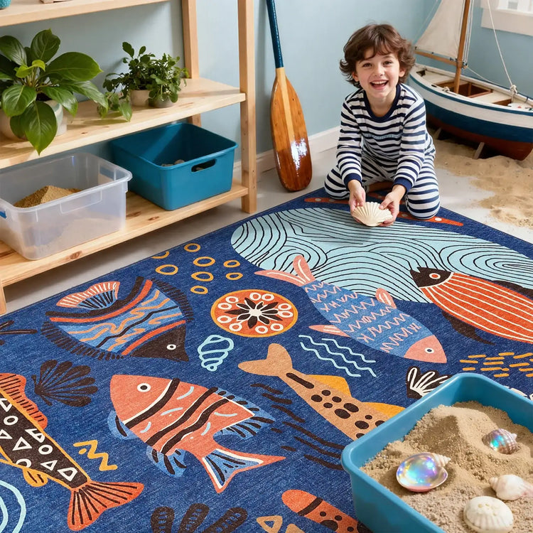 Underwater Folk Art Kids Rug - Jinchan Home