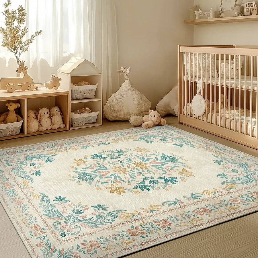 Soft Vintage Acanthus Floral Scrollwork Rug - Jinchan Home