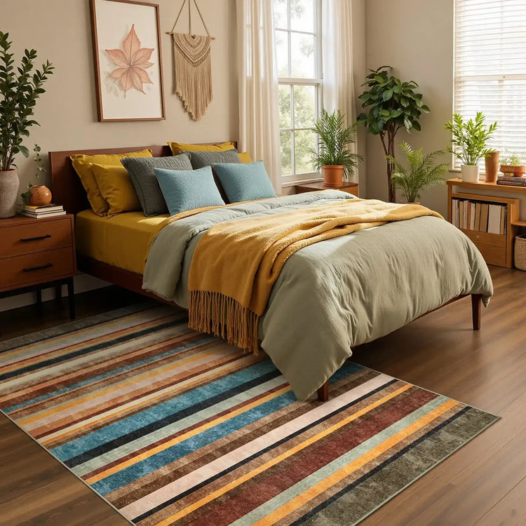 Vintage Warm-Tone Striped Indoor Rug Doormat - Jinchan Home