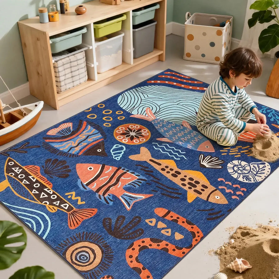 Underwater Folk Art Kids Rug - Jinchan Home