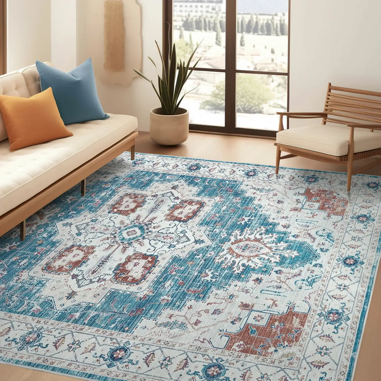 Vintage Persian-Style Distressed Area Rug - Jinchan Home