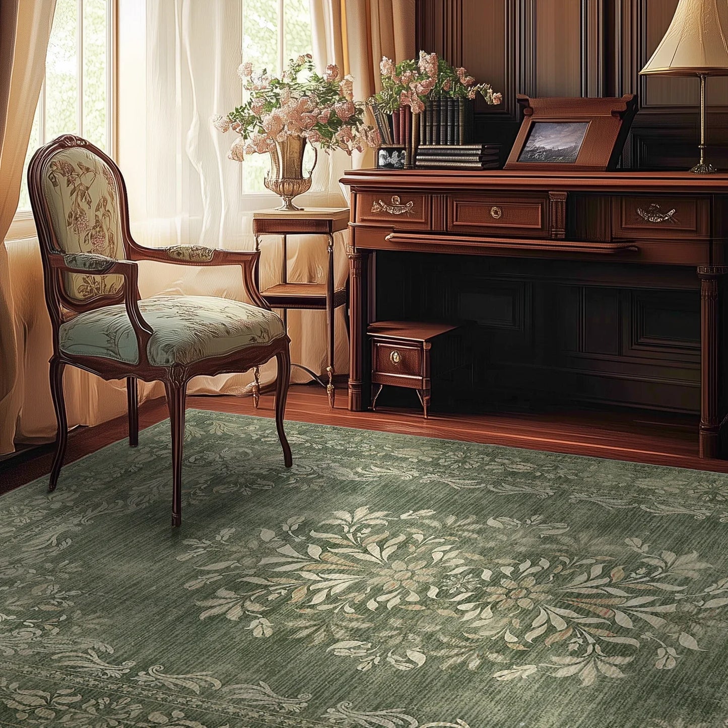 Soft Vintage Acanthus Floral Scrollwork Rug - Jinchan Home