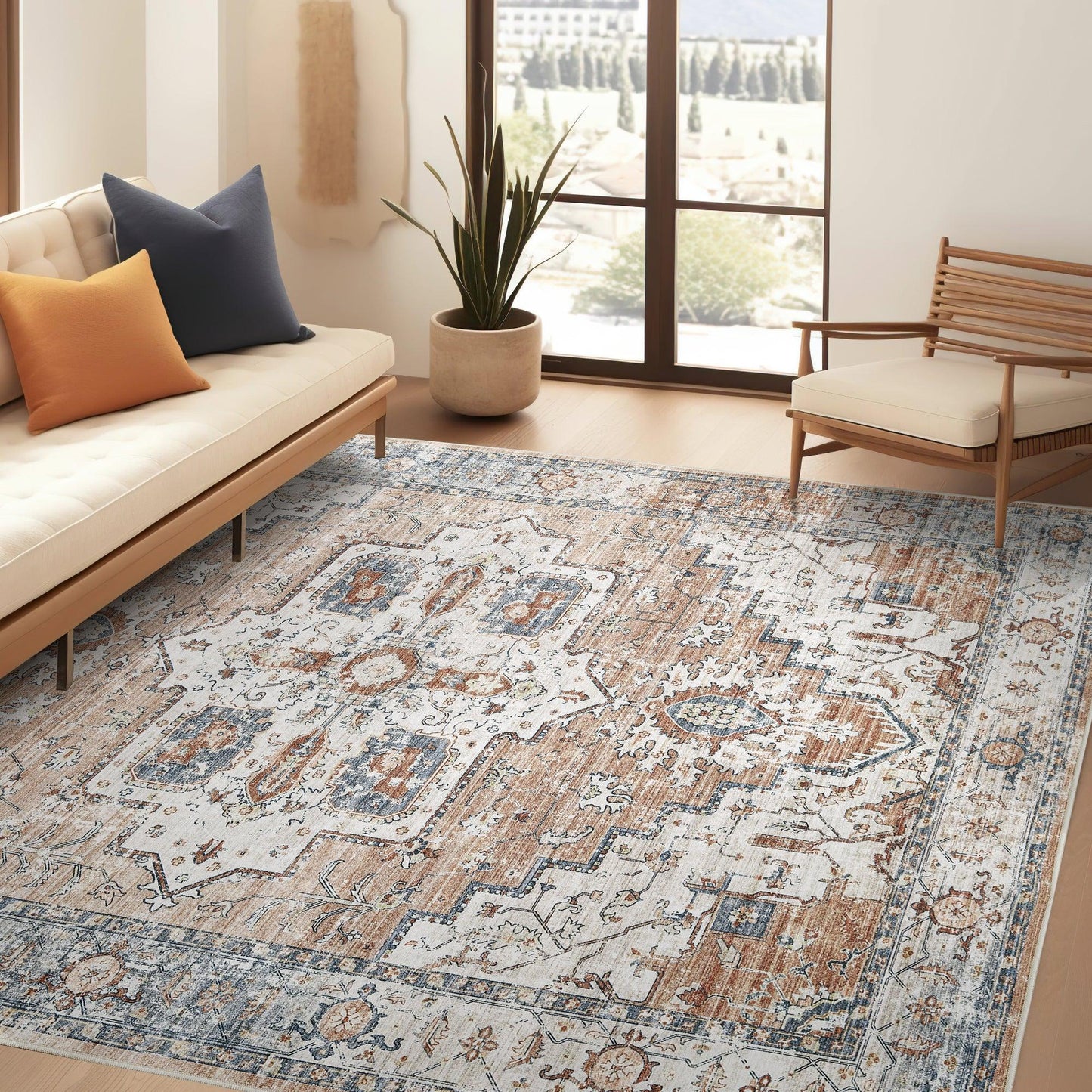 Vintage Persian-Style Distressed Area Rug - Jinchan Home