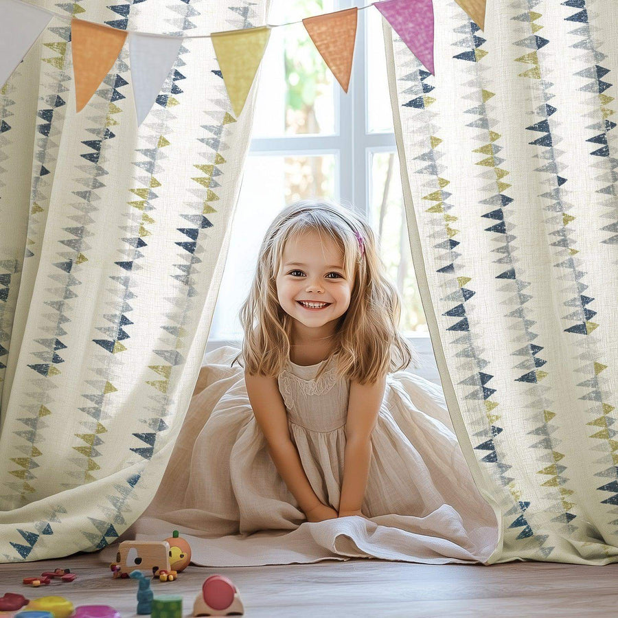 Boho Prism Triangle Stripe Linen Curtains - Jinchan Home