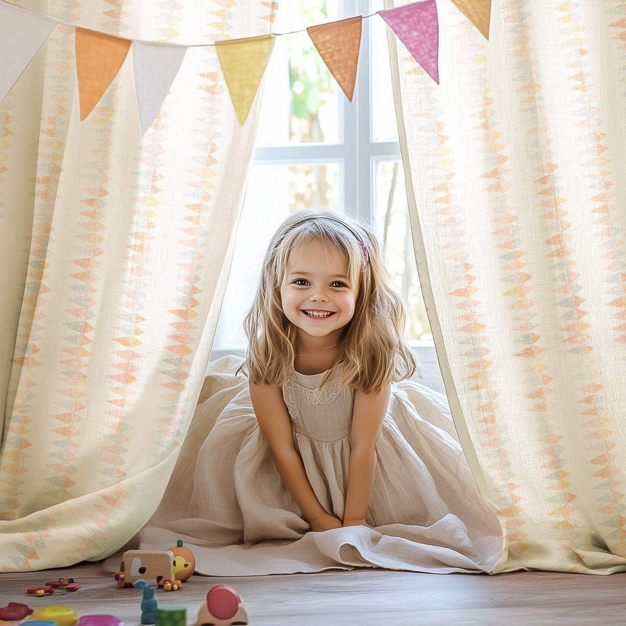 Boho Prism Triangle Stripe Linen Curtains - Jinchan Home