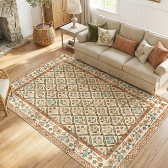 Vintage Floral Polypropylene Area Rug - Jinchan Home