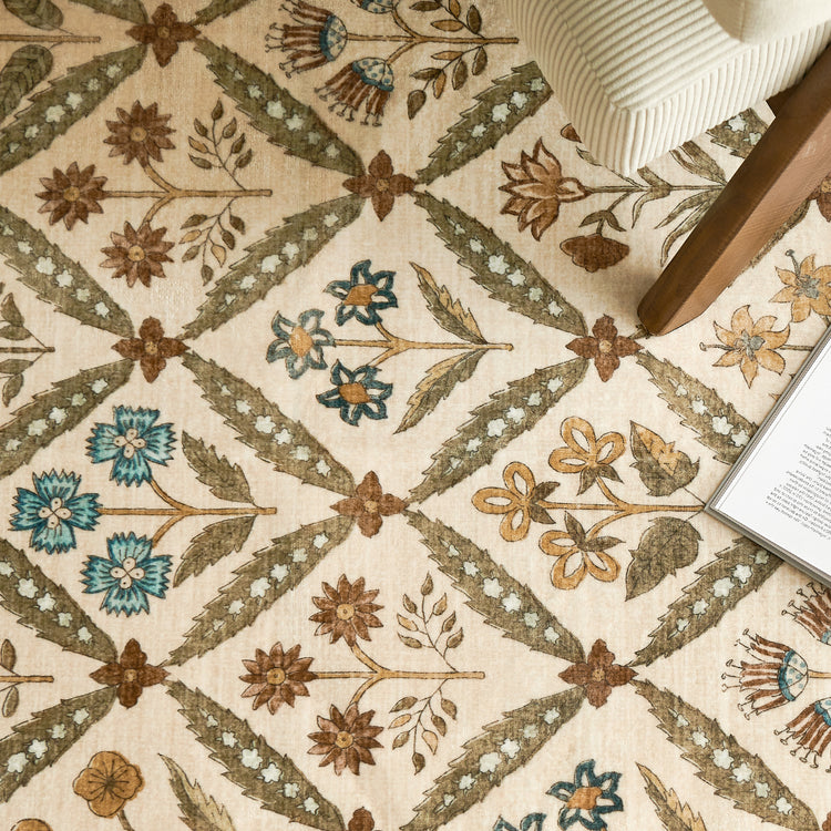 Vintage Floral Polypropylene Area Rug - Jinchan Home