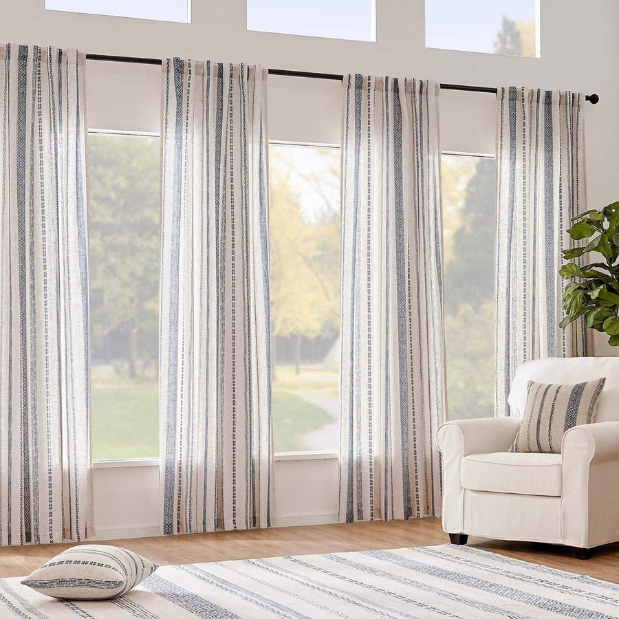 Cross Ripple Print Linen Blend 3-in-1 Curtains - Jinchan Home