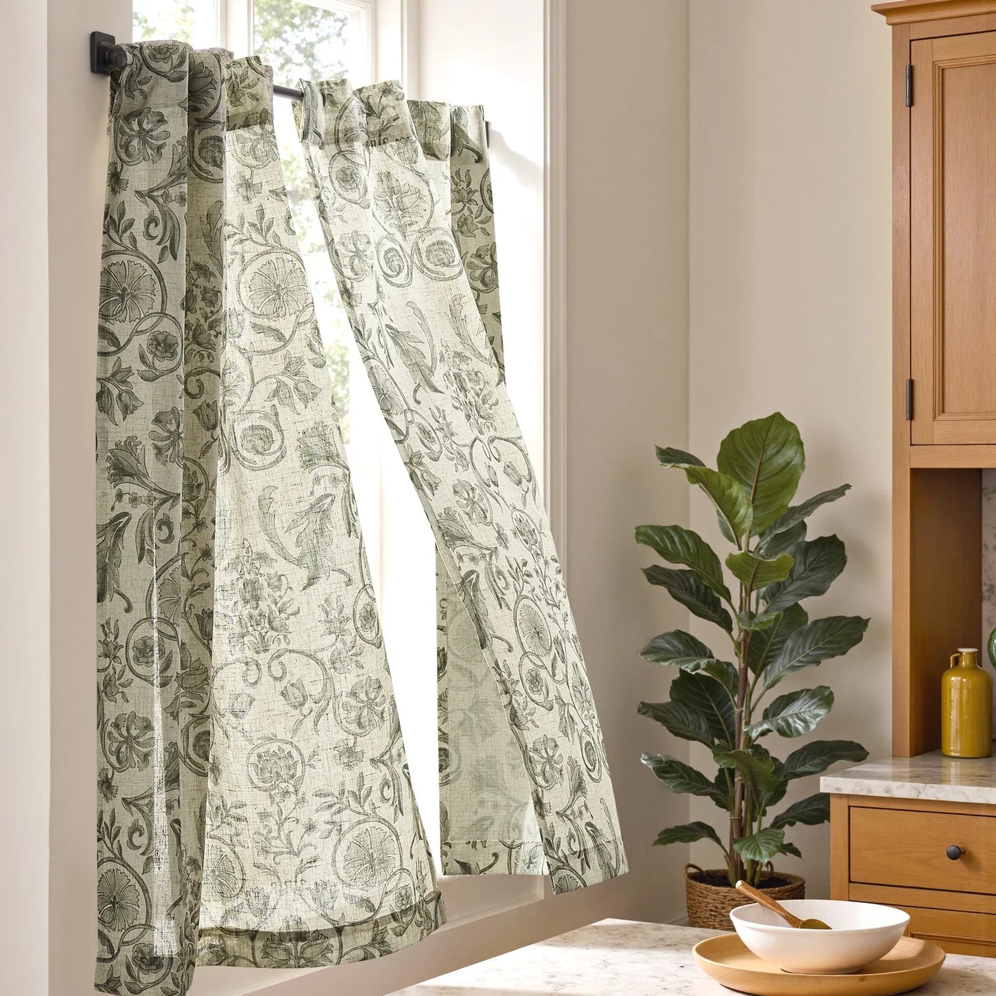 Vintage Symmetrical Vine & Floral Pattern Kitchen Curtains - Jinchan Home