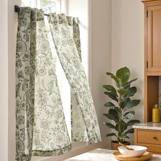 Vintage Symmetrical Vine & Floral Pattern Kitchen Curtains - Jinchan Home
