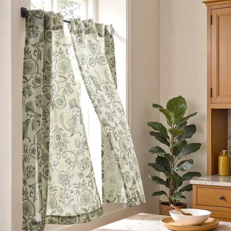 Vintage Symmetrical Vine & Floral Pattern Kitchen Curtains - Jinchan Home