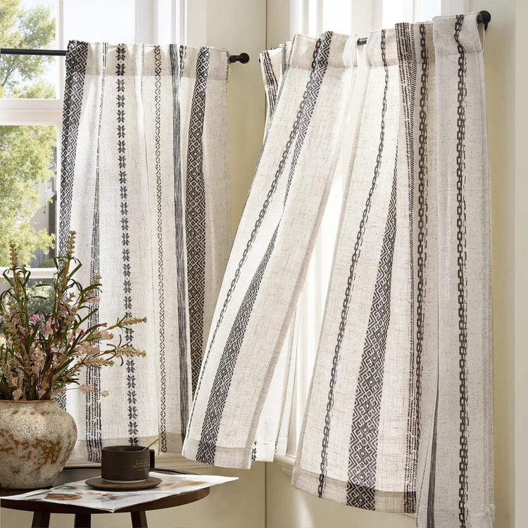 Boho Geometric Stripe Embroidered Kitchen Curtains - Jinchan Home