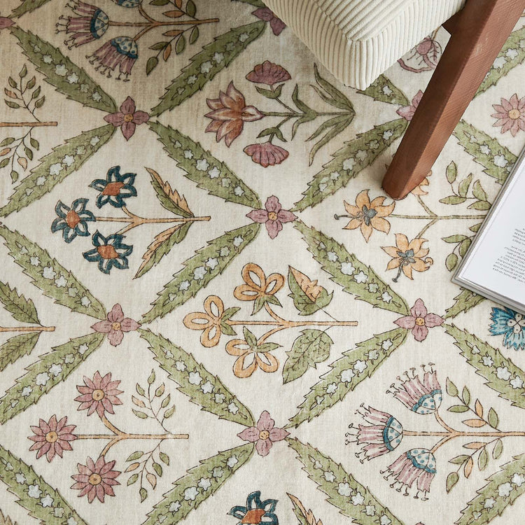 Vintage Floral Polypropylene Area Rug - Jinchan Home
