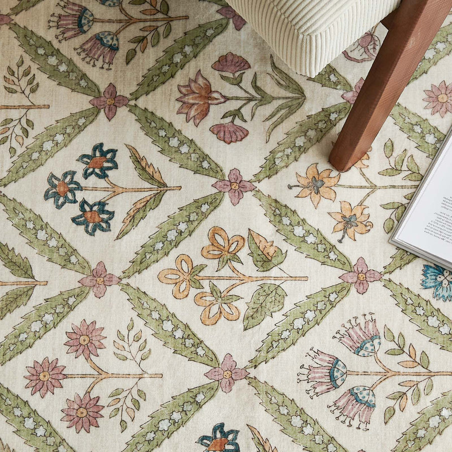 Vintage Floral Polypropylene Area Rug - Jinchan Home