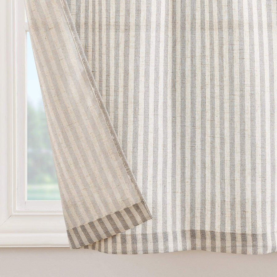 Striped Tab Top Linen Kitchen Curtains - Jinchan Home