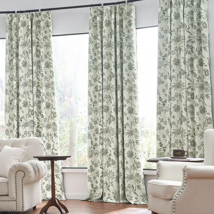 Floral Vine Pleated Korean Style Curtains - Jinchan Home