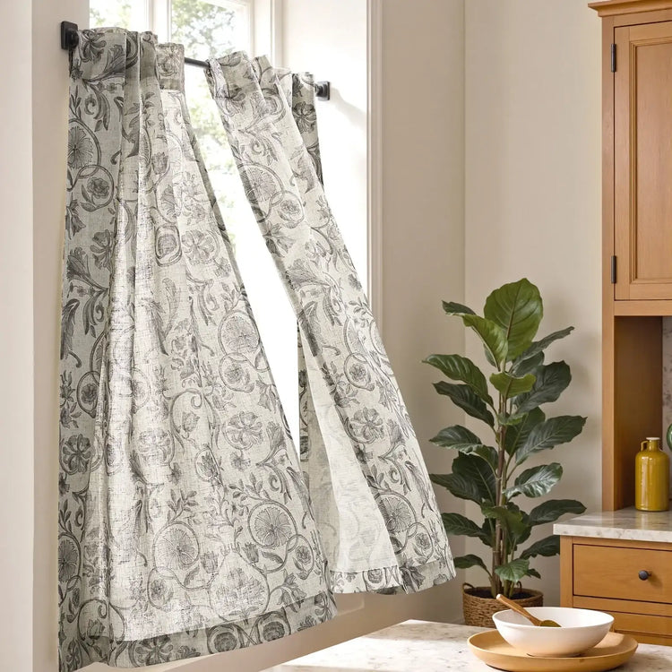 Vintage Symmetrical Vine & Floral Pattern Kitchen Curtains - Jinchan Home