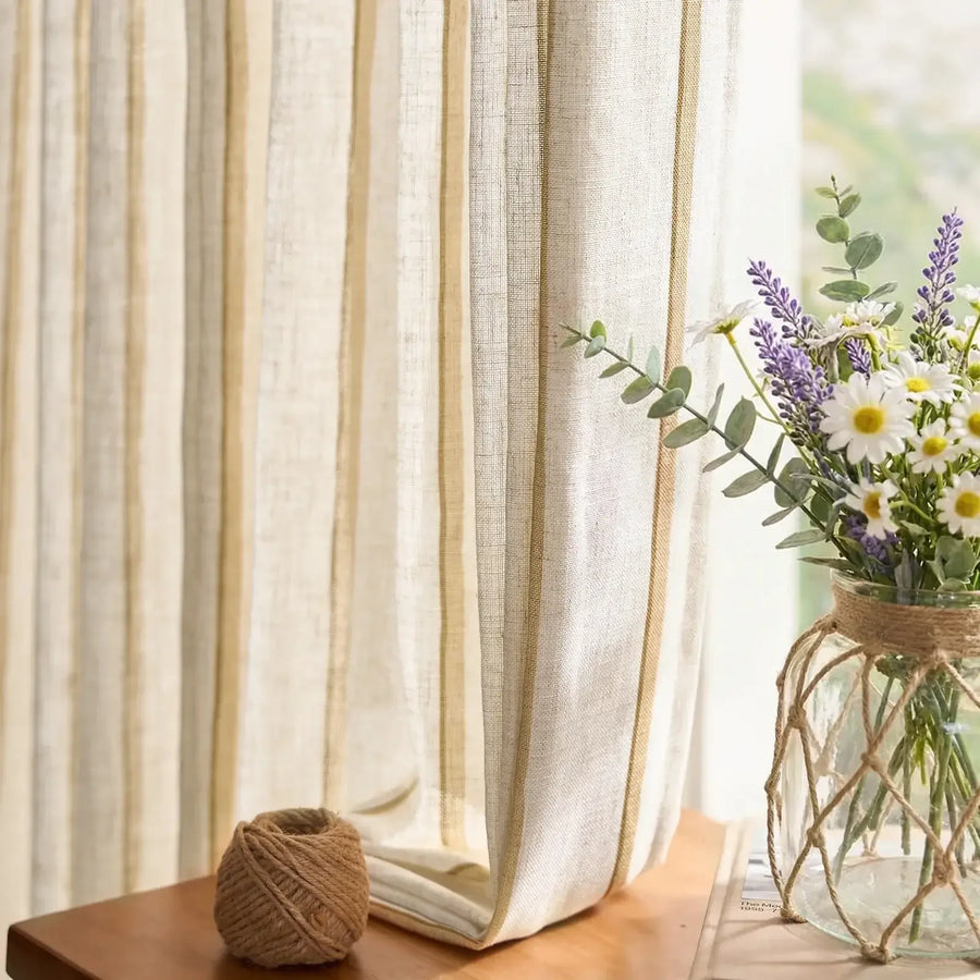 Shadow Stripe Linen Blend Curtains - Jinchan Home