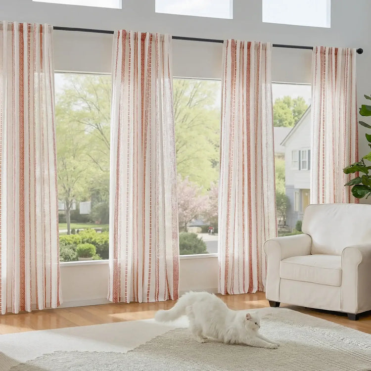 Cross Ripple Print Linen Blend 3-in-1 Curtains - Jinchan Home