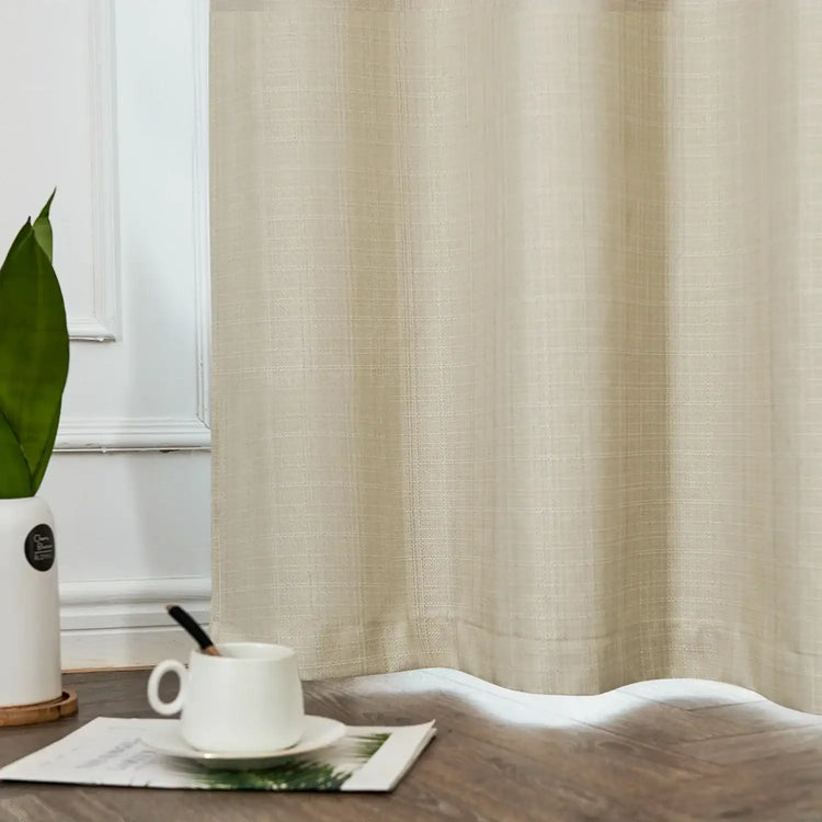 Solid Faux Linen Polyester 3-in-1 Curtains - Jinchan Home