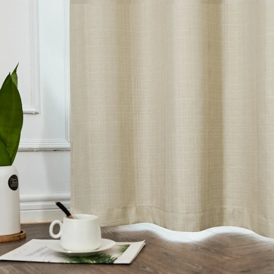 Solid Faux Linen Polyester 3-in-1 Curtains - Jinchan Home