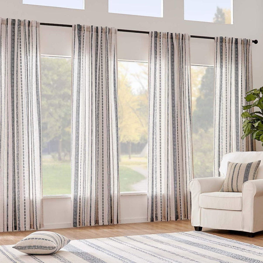Cross Ripple Print Linen Blend 3-in-1 Curtains - Jinchan Home