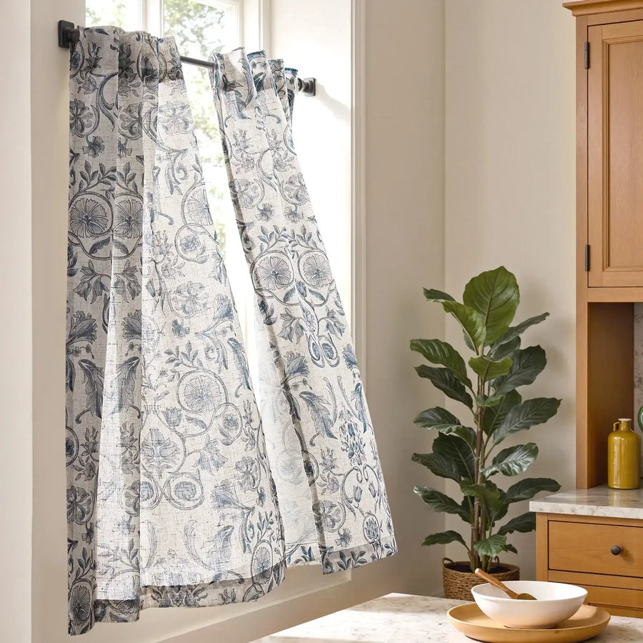 Vintage Symmetrical Vine & Floral Pattern Kitchen Curtains - Jinchan Home