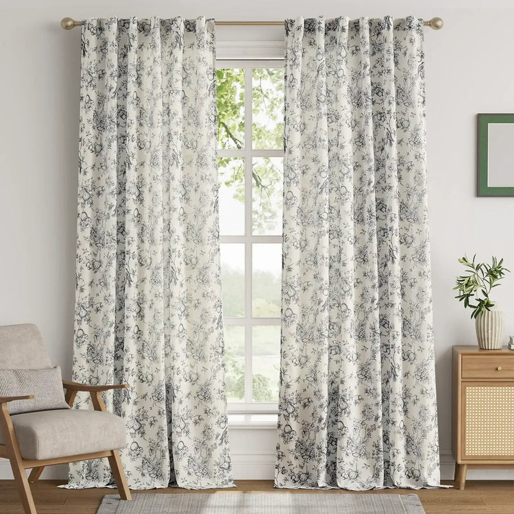 Vintage Bird & Vine Linen Curtains - Jinchan Home