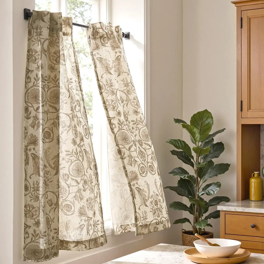 Vintage Symmetrical Vine & Floral Pattern Kitchen Curtains - Jinchan Home