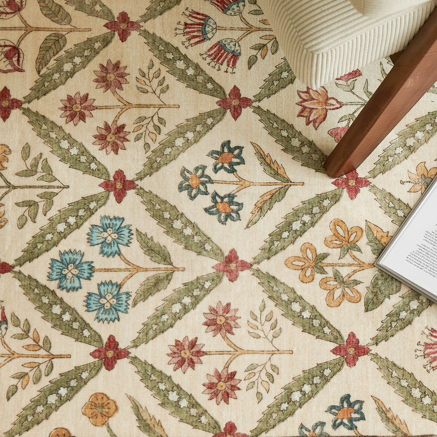 Vintage Floral Polypropylene Area Rug - Jinchan Home