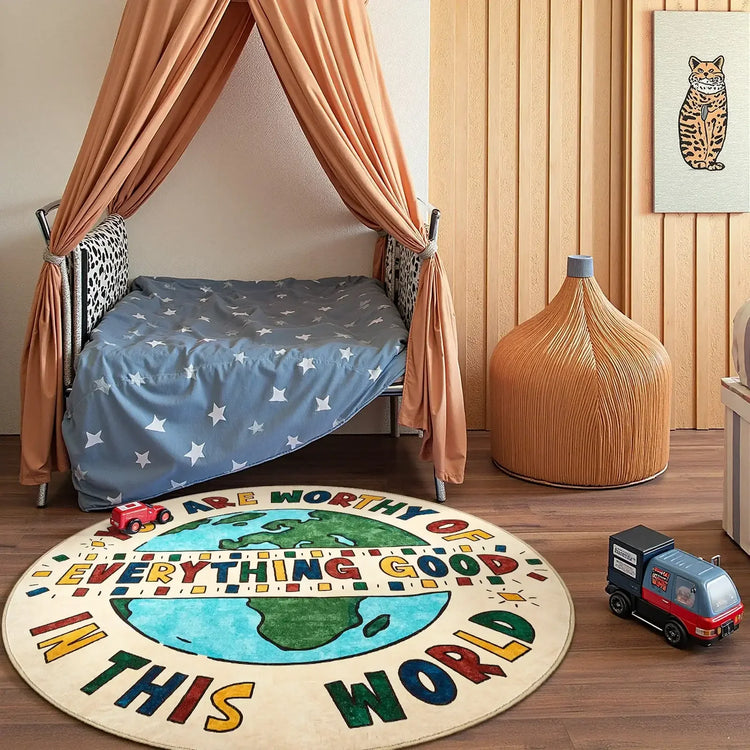 You Are Worthy Global Kids Round Rug - Jinchan Home