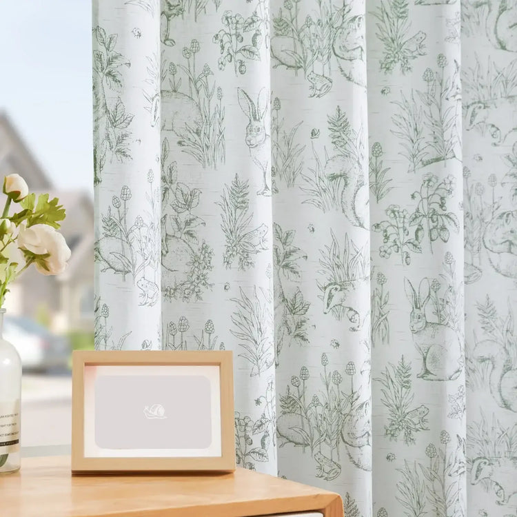 Bunny & Squirrel Toile Linen Curtains - Jinchan Home