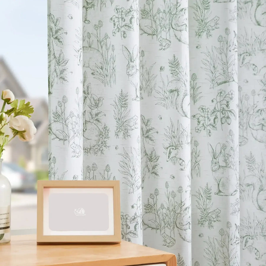 Bunny & Squirrel Toile Linen Curtains - Jinchan Home