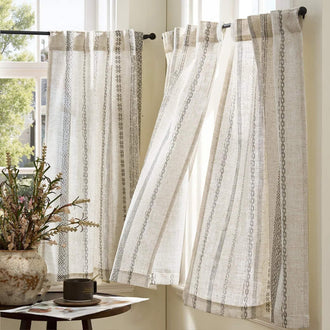 Boho Geometric Stripe Embroidered Kitchen Curtains - Jinchan Home