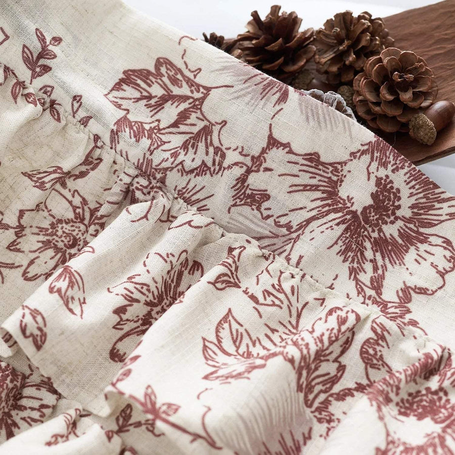 Peony Print Linen-Blend Waterfall Valance - Jinchan Home