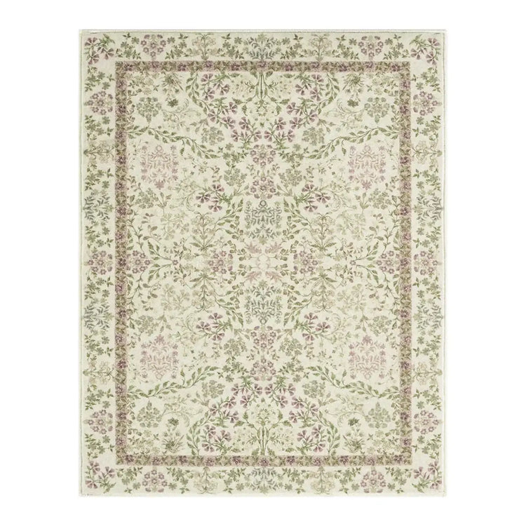 Hand-Painted Vintage Foliage & Floral Area Rug - Jinchan Home