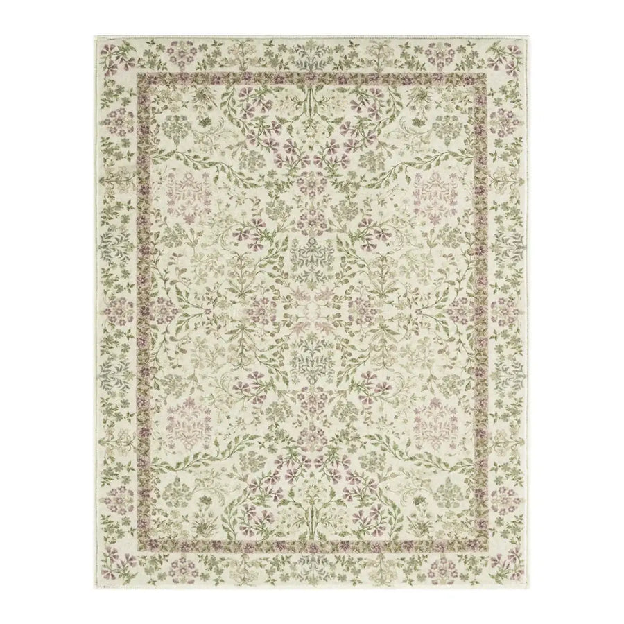 Hand-Painted Vintage Foliage & Floral Area Rug - Jinchan Home