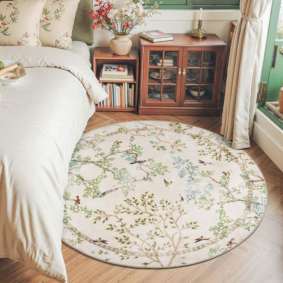 Branches & Birds Botanical Print Area Rug - Jinchan Home