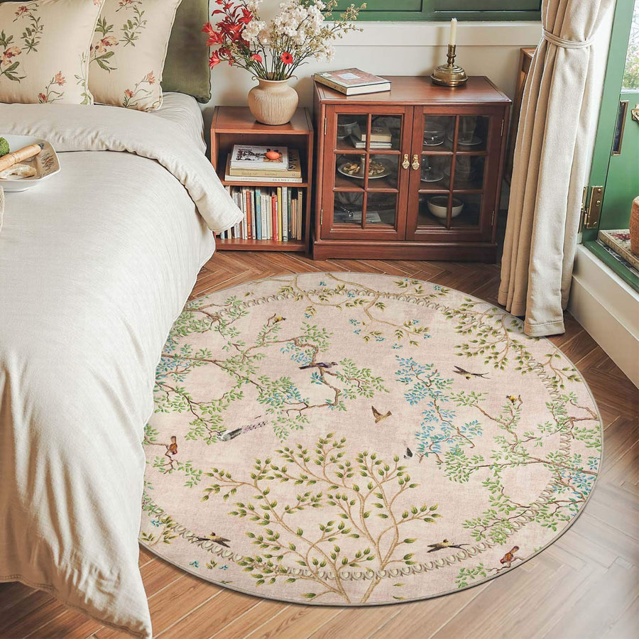 Branches & Birds Botanical Print Area Rug - Jinchan Home