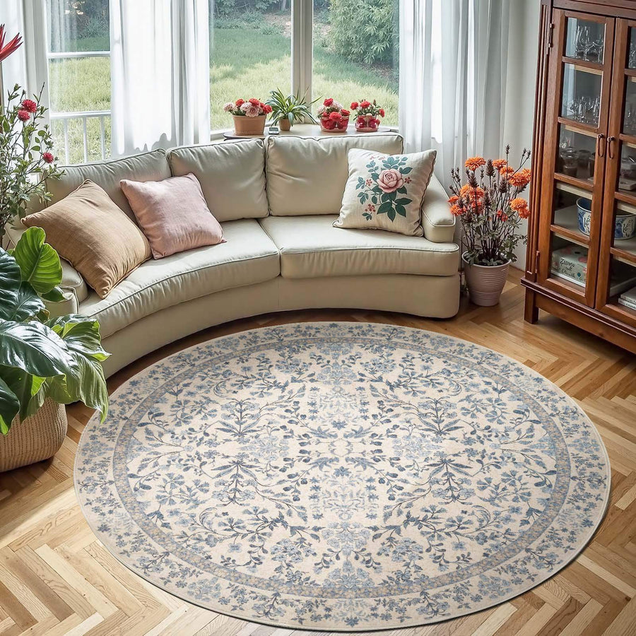 Hand-Painted Vintage Foliage & Floral Area Rug - Jinchan Home