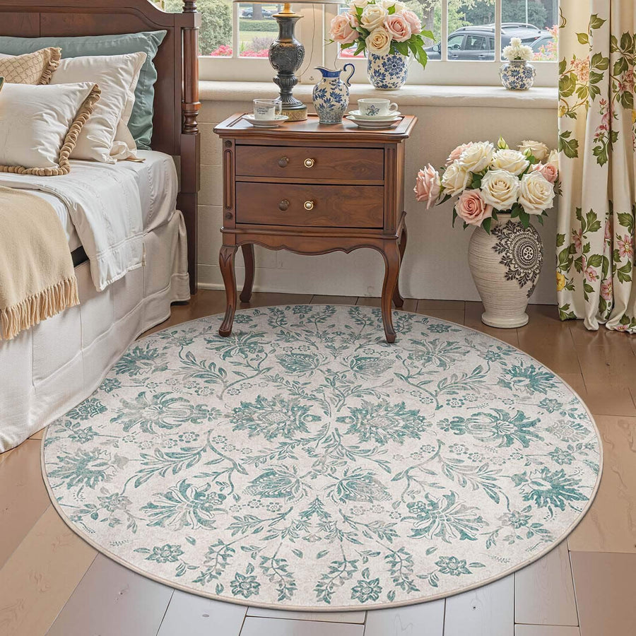 Vintage Distressed Large Floral Scrollwork Area Rug - Jinchan Home