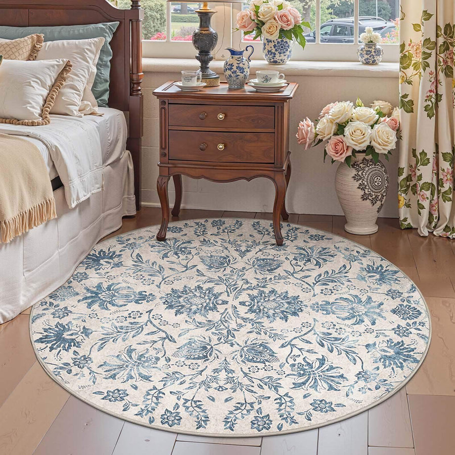 Vintage Distressed Large Floral Scrollwork Area Rug - Jinchan Home