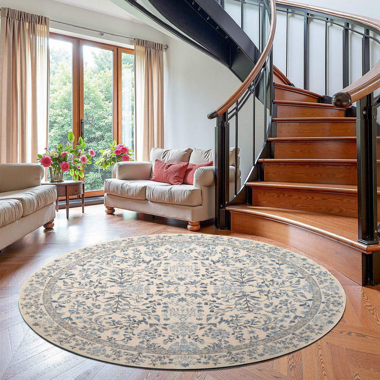 Hand-Painted Vintage Foliage & Floral Area Rug - Jinchan Home