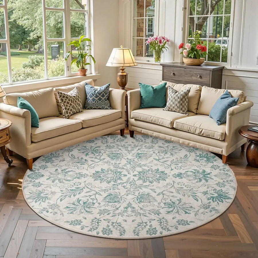Vintage Distressed Large Floral Scrollwork Area Rug - Jinchan Home
