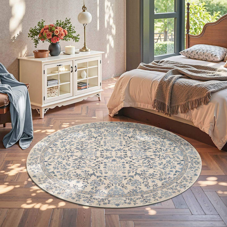 Hand-Painted Vintage Foliage & Floral Area Rug - Jinchan Home