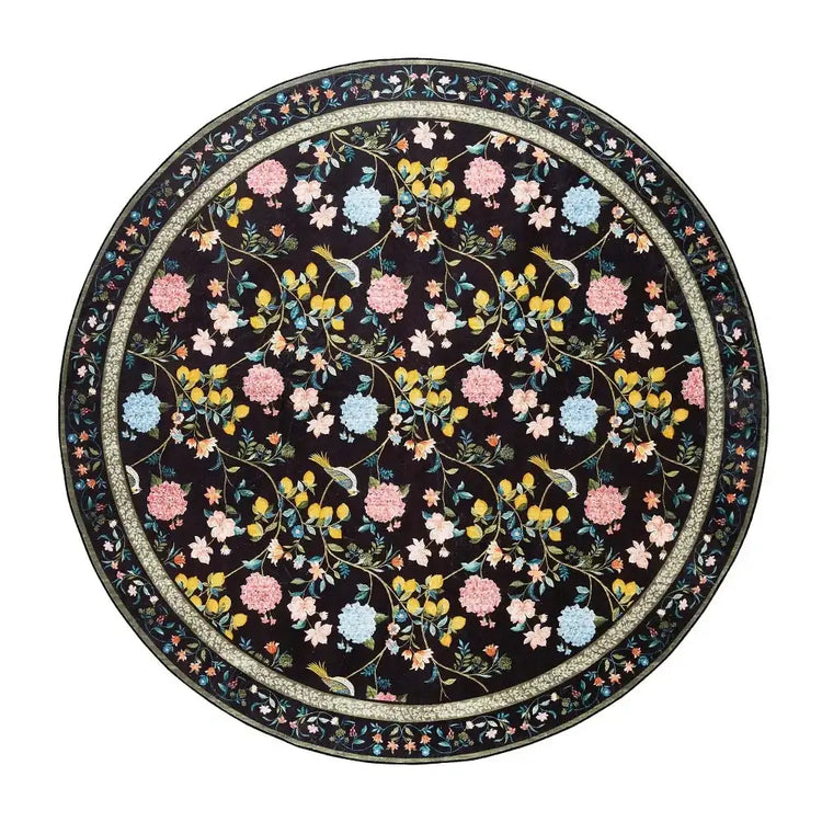 Lemon and Hydrangea Botanical Bird Area Rug - Jinchan Home